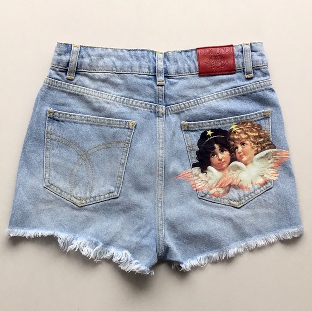 Fiorucci Tara angel patch denim shorts